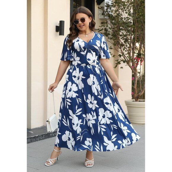 Plus Size Maxi Dress Floral Pockets Summer Party Wedding Guest 24W - Picture 3 of 7